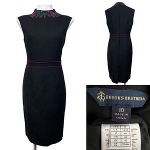 Brooks Brothers size 10 black floral embroidered sleeveless sheath dress